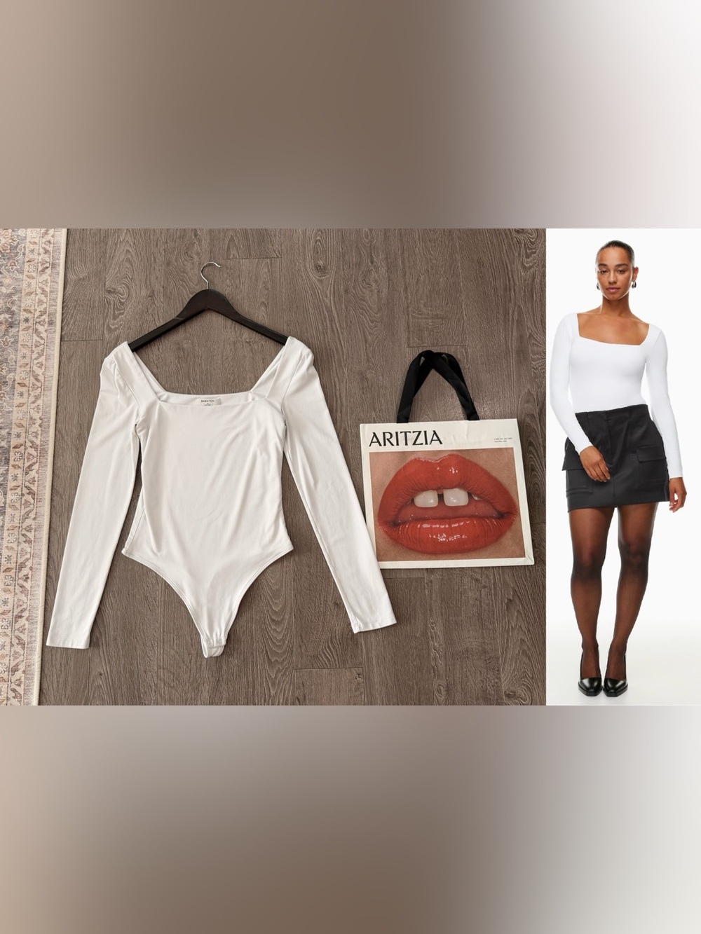 Aritzia White Square-Neck Long Sleeve Bodysuit